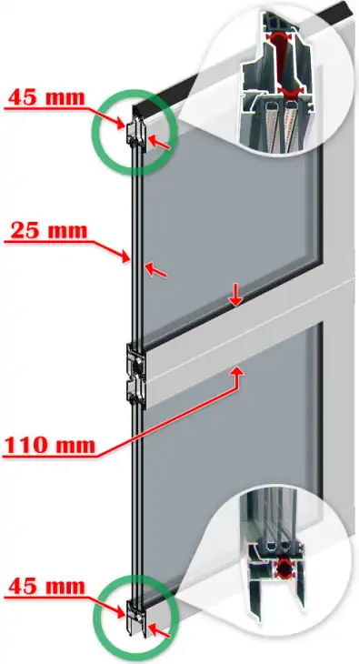 Секция панорамных ворот AluTherm из профилей с термическим разделением